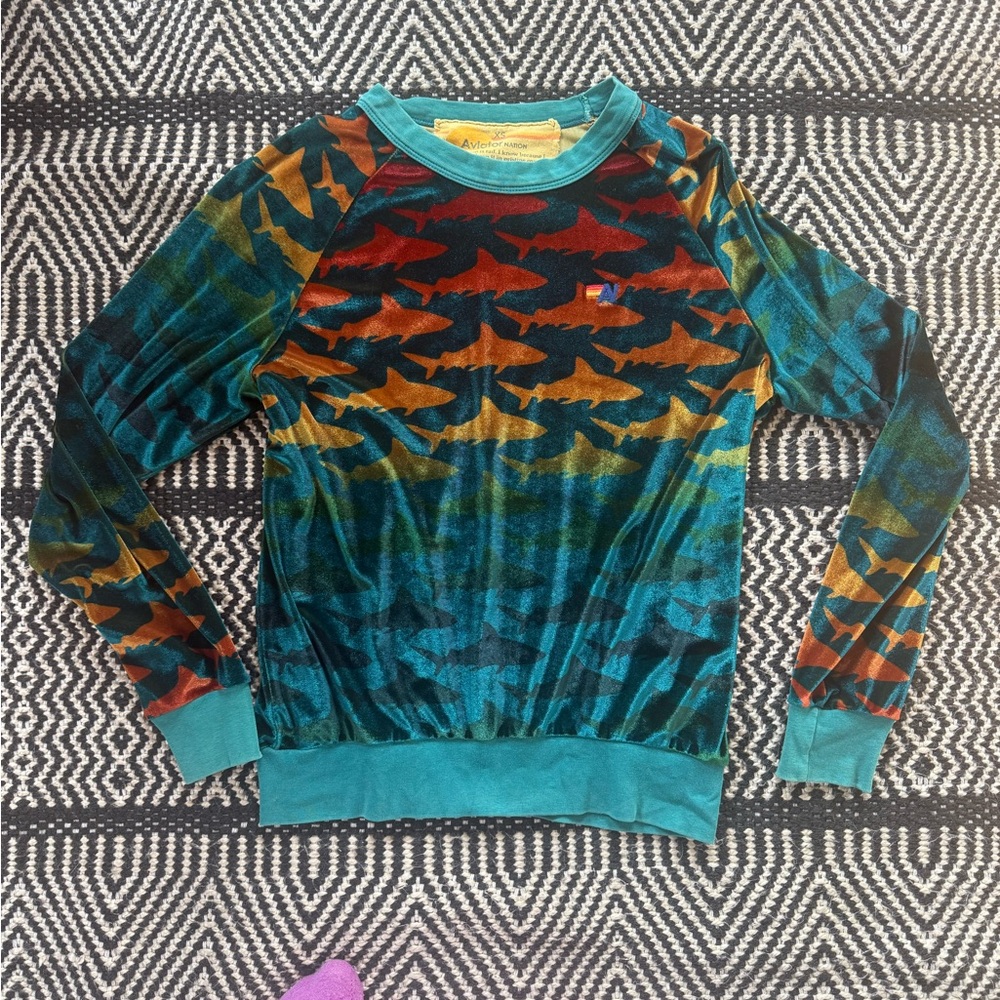 Aviator Nation Multicolor Shark Pattern Sweater